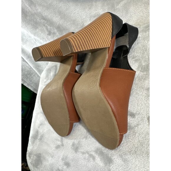 Candies Shoes Women's 6 Brown and black Peep Toe 4" Chunky Heels w/ ankle strap - Picture 9 of 16
